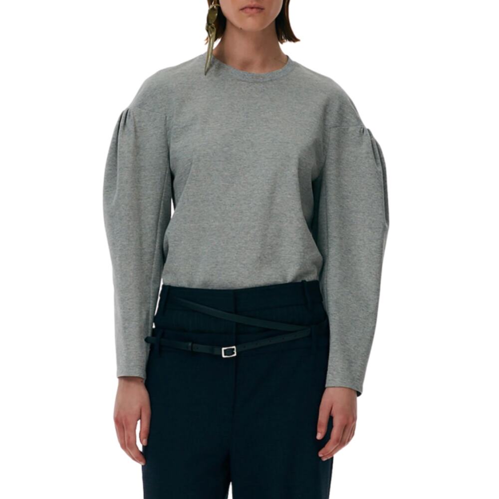 Tibi Milano Puff Sleeve Sweatshirt Womens 0 Heather Gray Crewneck Drop Shoulders